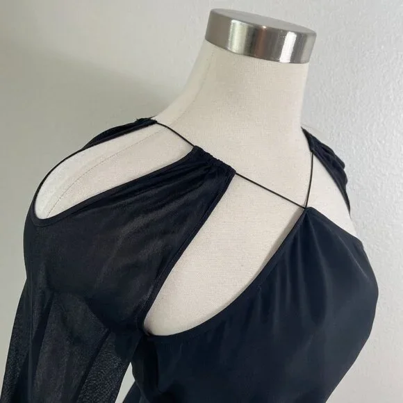 Nensi Dojaka Womens Large Black Sheer Long Sleeve Cutout Top Blouse - Picture 7 of 12